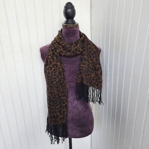 Cheetah Leopard One Size Soft Acrylic Winter Scarf Brown Black 10" × 75"